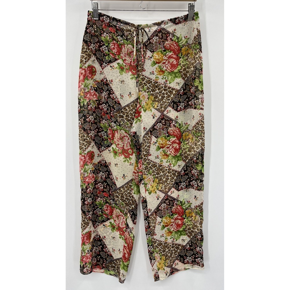 Natori Floral Animal Print Sheer Drawstring Pants 26" Inseam
